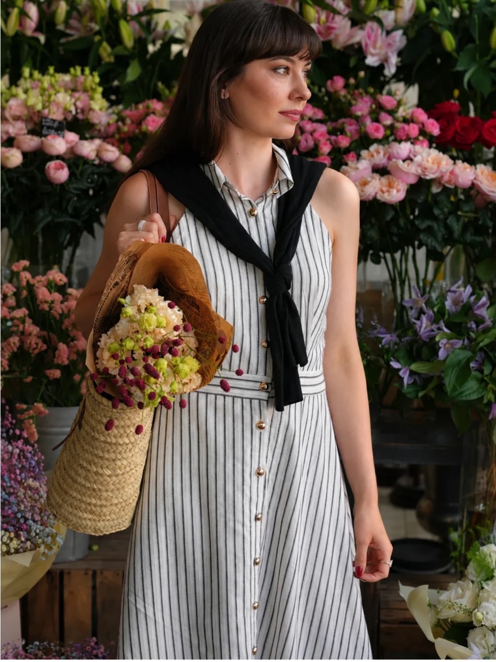 Commense Striped Cotton Buttoned Maxi Dress Size Medium NWT